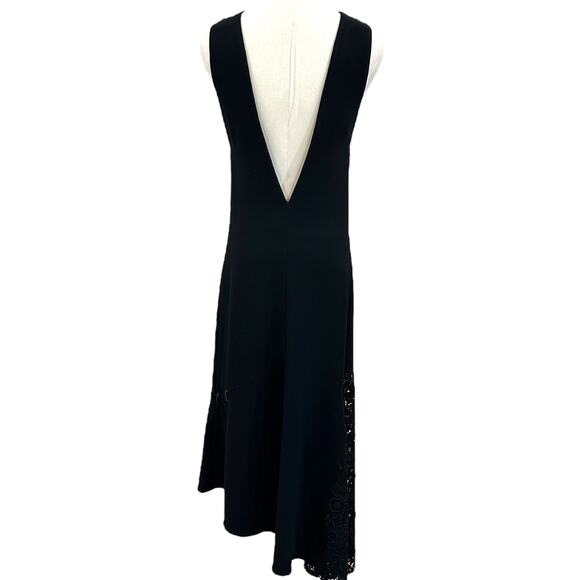 Tibi Open-Back Asymmetric Guipure Lace-Paneled Embellished Crepe Midi Dress - Picture 3 of 10